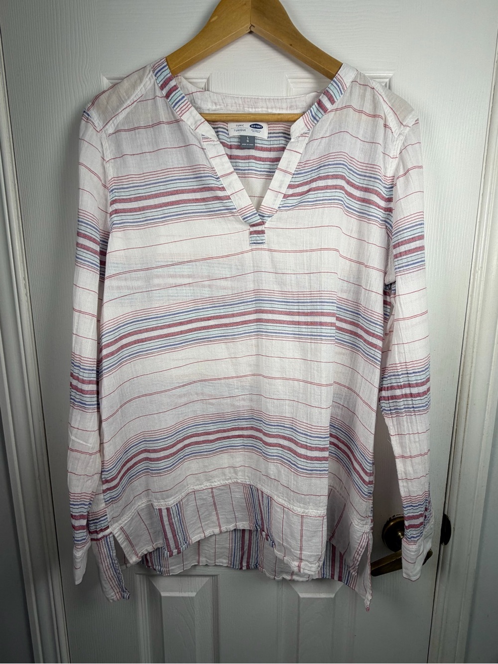 Old Navy Stripe Tunic L Coastal Grandmother Nautical Cottagecore Cotton High-Low